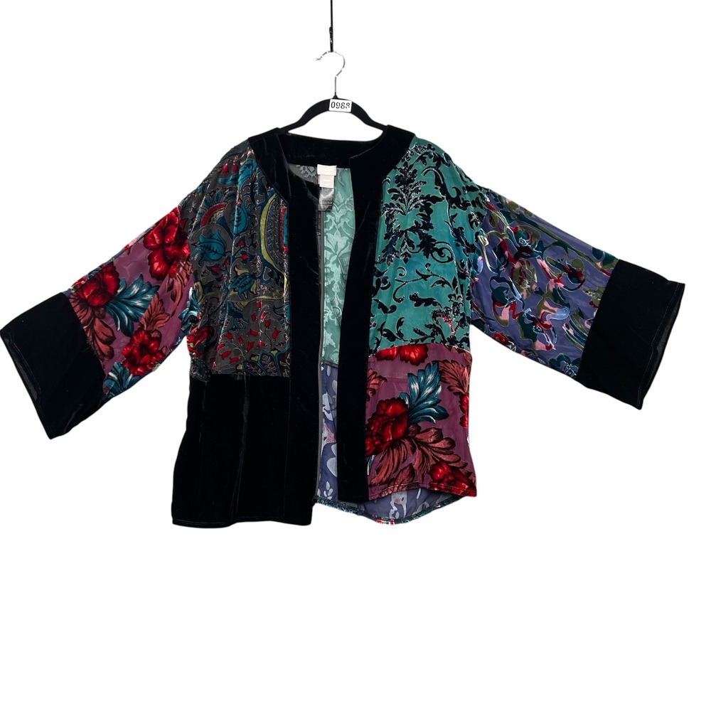Chico's Travelers Kimono Jacket Womens‎ S/M Multicolor Velvet Patchwork Floral